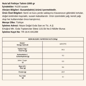 Coğrafi İşaretli Fethiye Tahini – 1000 gr ( Çifte Kavrulmuş)