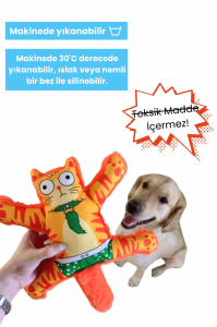 Sesli Köpek Oyuncağı Turuncu Renkli Kedi Şekilli Köpek Diş Kaşıma Oyuncağı