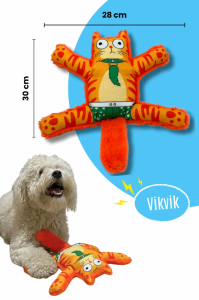 Sesli Köpek Oyuncağı Turuncu Renkli Kedi Şekilli Köpek Diş Kaşıma Oyuncağı
