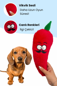 Tombik Biber Köpek Oyuncağı Kırmızı Renkli Vikvik Sesli Peluş Köpek Oyuncağı Köpek Uyku Arkadaşı